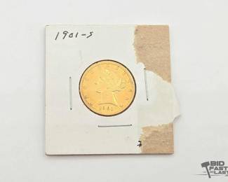 1312 1901 Half Eagle $5 Gold Coin