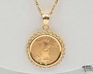 1326 14kt Goin Chain W American Eagle Gold 110oz Coin, 8.21g