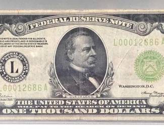 1000 PCGS Graded US 1934 $1,000 Federal Reserve Note Fine 15