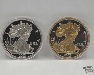 2046 2 Half Pound Silver Eagle .999 Fine Silver Coins with 1 layered with 24karat gold with CoA