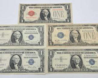 1042 4 $1 Silver Certificate 1 $1 Red Seal Note