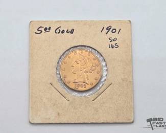 1314 1901 Half Eagle $5 Gold Coin