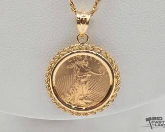 1328 14kt Goin Chain W American Eagle Gold 110oz Coin, 8.21g