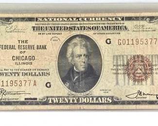 1022 1929 Chicago Illinois National Currency $20 Bank Note