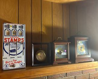 Shipman mfg. Antique stamp machine,  Howard Miller mantle clocks