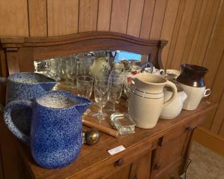 Dishes, antique buffet