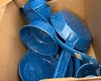 Blue/White speckled enamelware