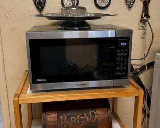 Panasonic microwave, rolling kitchen cart, wooden  Bread Box