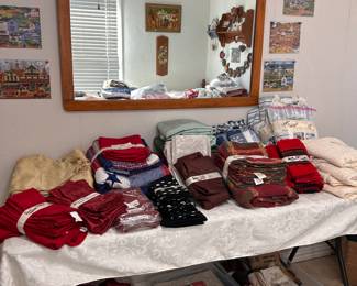 linens, maple framed hanging mirror