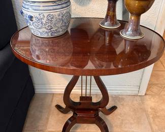 Duncan Phyfe lyre table, glass top