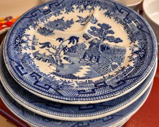 blue and white divided plates