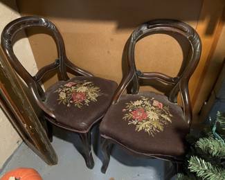 Antique needle point chairs 