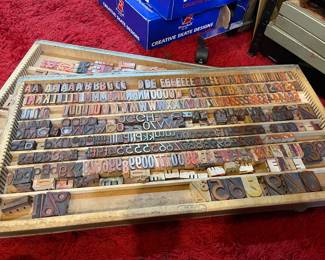 Amazing assortment of wood type print blocks 5 trays full! Sold together as a set! 