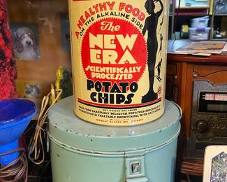 Potato chip can and cake tin 