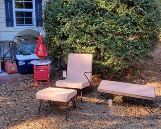 Vintage Mid Century Modern Coffee Table with Chair and Ottaman and Child Lady Bug Table and Chair!
