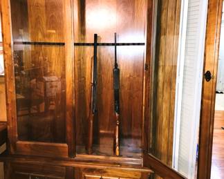 Gun display cabinet with long arm pellet riffles 