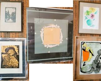 Framed etchings, lithographs watercolors and museum prints.  Picasso, Lautrec and Ernest Trova
Falling Man 
 