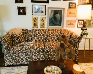 Retro sofa (Sold), coffee table and framed art