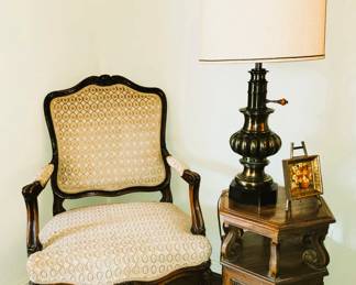 Retro armchair, ottoman, side table and lamp 