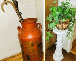 Decorative milk jug - plant stands and silk plants