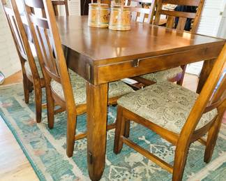 Mission style table with 6 chairs and pop-up leaf - Matching credenza