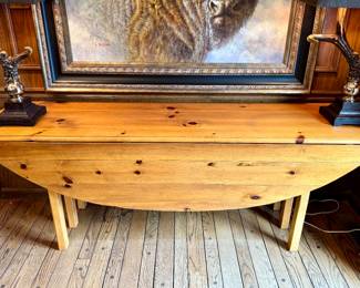 SOLD Pinewood Drop Leaf Table - 80x19x29.5, each drop leaf 16.5