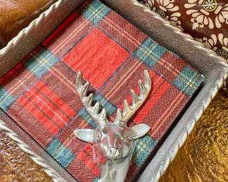 SOLD- Mariposa beaded stag beaded napkin box- 5.5