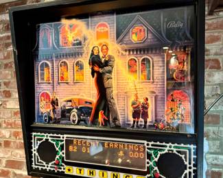 $15,000 - Collectable Adams Family Pin Ball Arcade by Bally 1991 - Turns on, lights up and is currently reset to factory settings - 29x53x84 (All paperwork and keys included)