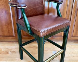 SOLD  (each) - Brown leather counter height nail head stools - 5 available