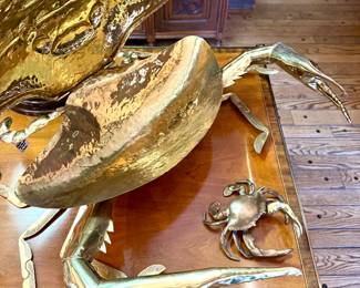 SOLD MEGA CRAB! ...watch out lil guy! Brass crab sculpture, hallmarked.  31L x 26W x 7H
