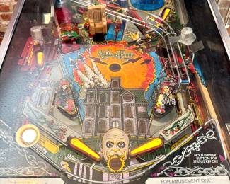 $15,000 - Collectable Adams Family Pin Ball Arcade by Bally 1991 - Turns on, lights up and is currently reset to factory settings - 29x53x84 (All paperwork and keys included)