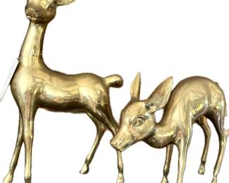 SOLD - vintage mid-century brass doe and fawn - large- 10x6x18, small- 13x4x9.5