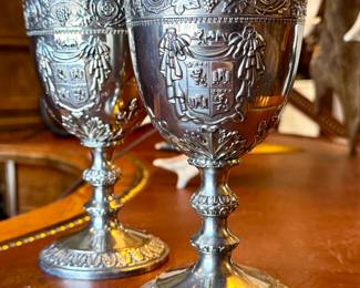 SOLD- Pair of vintage silver plated wine goblets