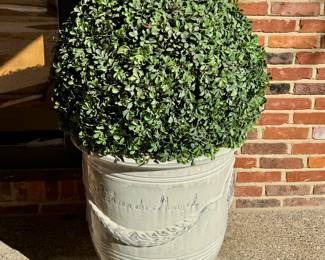 SOLD (each) - Coted Azur Planter - 26x22 - 2 available; SOLD (each)- faux boxwood plant filler - 30 round - 2 available