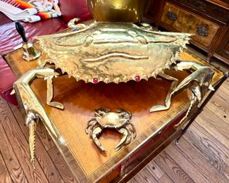 SOLD MEGA CRAB! ...watch out lil guy! Brass crab sculpture, hallmarked.  31L x 26W x 7H