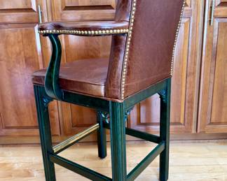 SOLD (each) - Brown leather counter height nail head stools - 5 available