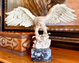 SOLD -A Santini molded marble eagle sculpture made in Italy - 18x10.5x14