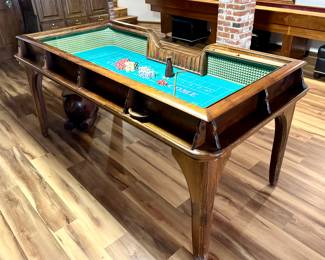 SOLD Wood, vintage Craps table. We do not have the chips. Shown are poker chips for scale. - 87x42.5x39
