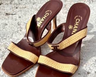 SOLD - Chanel raffia sandals - size 37.5 (as is) Need new heel caps. 