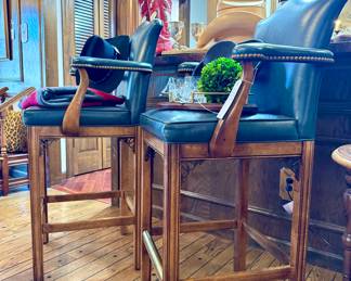 SOLD (each) - Century Furniture Co blue leather bar stool  - 25x20x46 - 2 available; $90 - vintage Resistol 4x beaver cowboy hat 