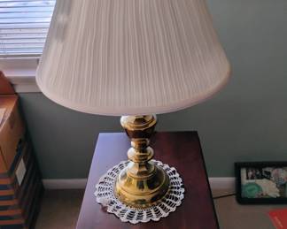 Same table/ with sides down and brass lamp