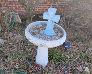 Bird bath and cross