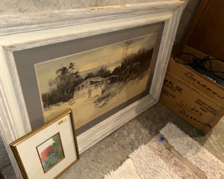 Gorgeous pieces of art, as well as a vintage slide projector and slide holders. 