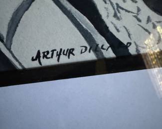 Framed Original Watercolor on Paper Portrait with Fence Signed Arthur Dillard (22"W x 24-1/2"H)