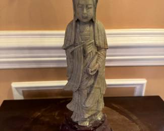 Chinese Celadon Soapstone Figure of Kwan Yin