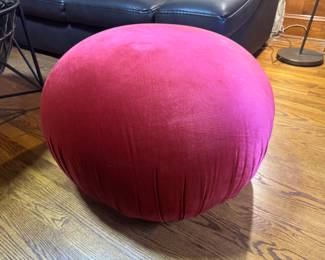 Large Deep Red Upholstered Poofs (28"D x 16"H / pair) 