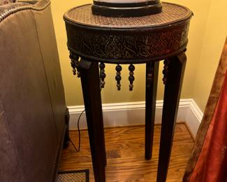 Tall Rattan Top with Bead Accented Round Side Table (15"D x 32"H / Pair)