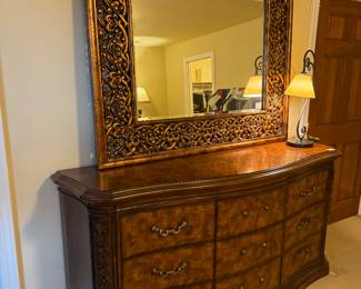 Large 9 Drawer Dresser (76"W x 21"D x 37"H) with Coronado Wall Mirror (60"W x 48"H)