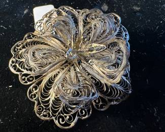 Sterling Silver Wire Flower Brooch