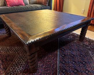 Large Square Mahogany Base with Leather Top Coffee Table (48"W x 48"D x 18"H)